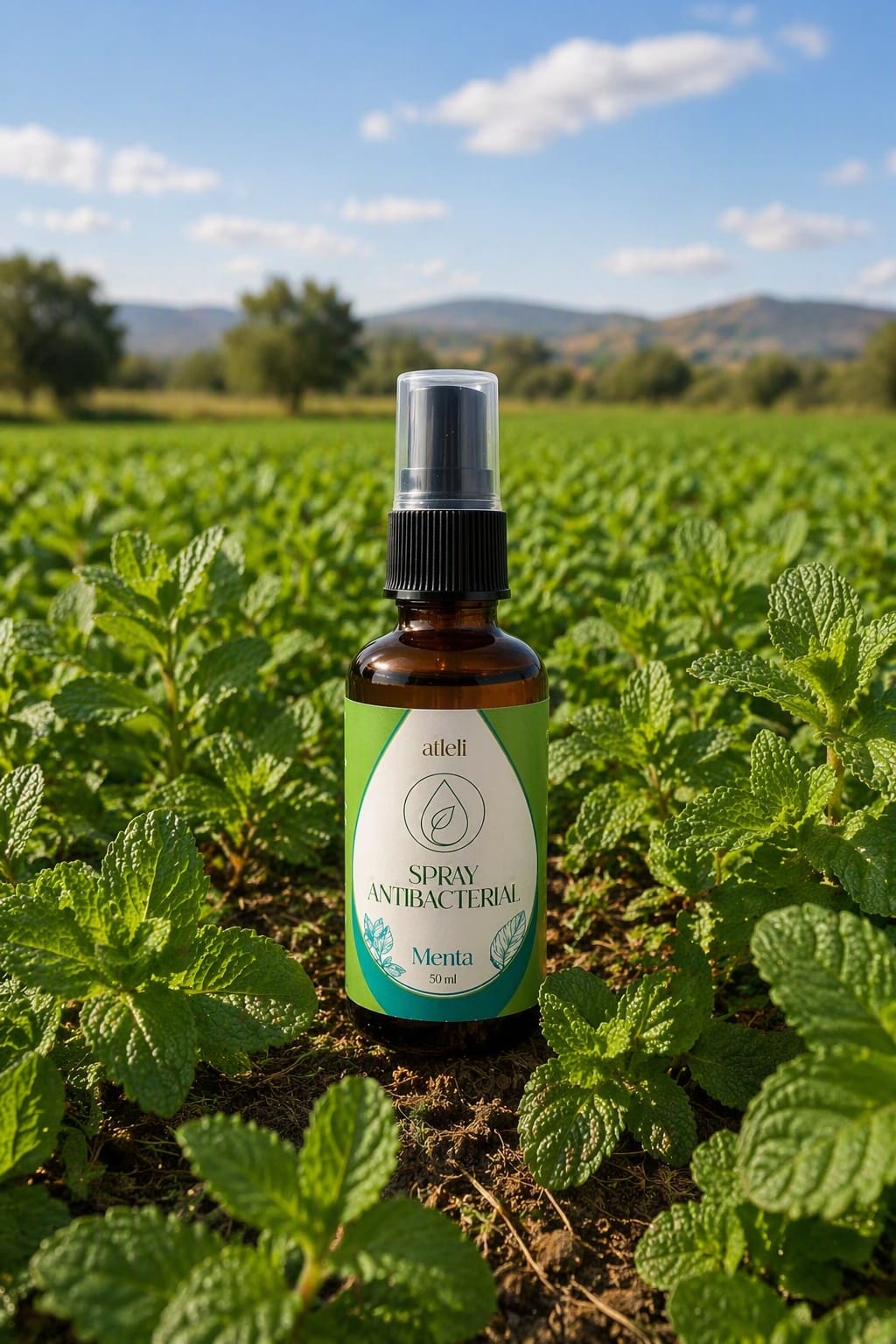 Ingredientes botanicos de ATLELI entre plantas de menta